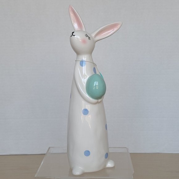 Martha Stewart Ceramic Dotted Easter Bunny Rabbit With Blue Egg Figurine 10.5" - Picture 11 of 13